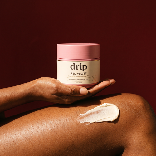 Red Velvet whipped body butter in hand