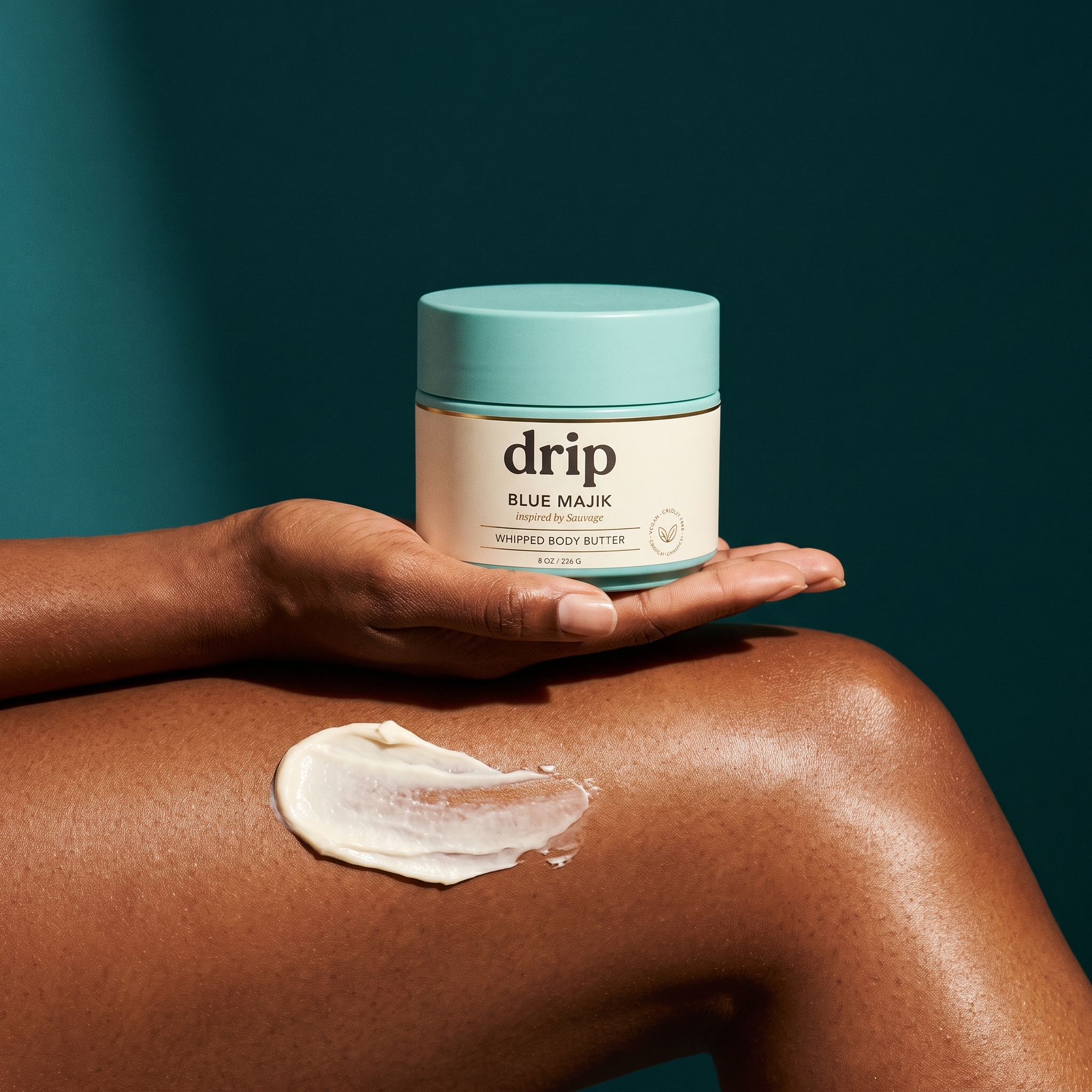 Blue Majik whipped body butter in hand